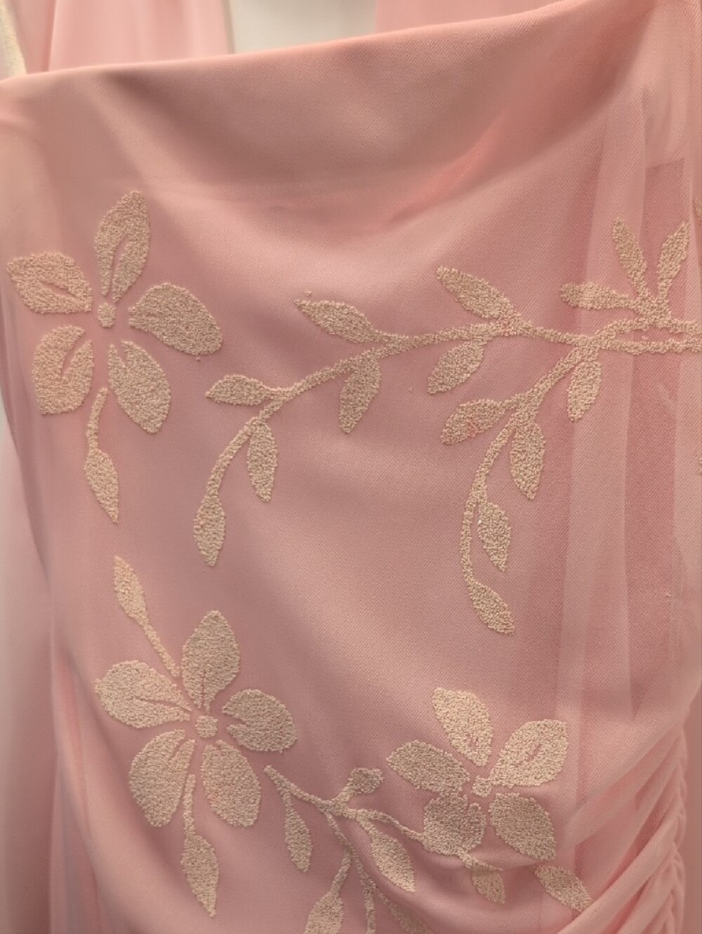 Mariposa Light Pink Strapless Floral Chiffon Evening Gown with Scarf - Picture 3 of 10